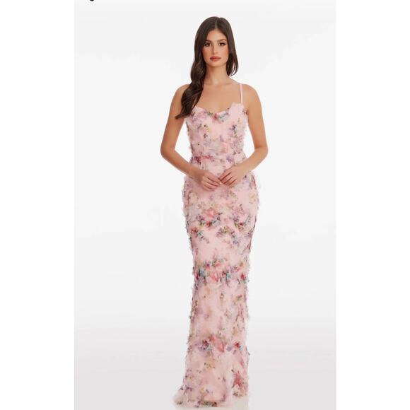 Dress the Population Dresses & Skirts - Dress The Population Giovanna Floral Ruffle Mermaid Gown Dress Pink Size XS NWT